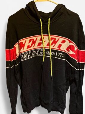 Iceberg Black Hoodie with Red Chest Stripe and Yellow Drawcords